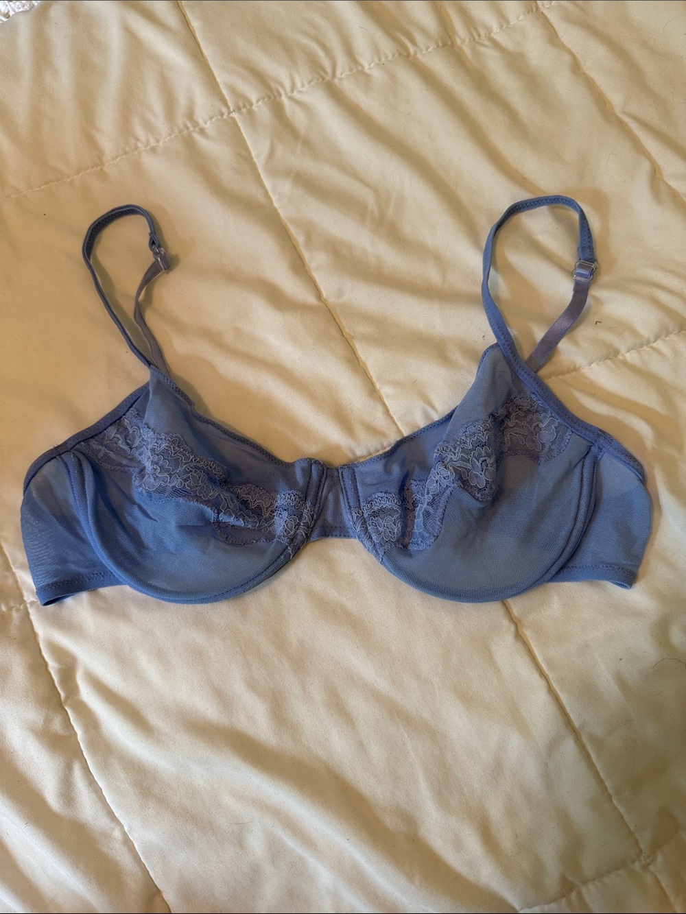 Blue Lace Underwire Bra - Classic Sheer Support
